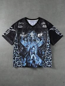 ROMWE MEN Street Life Men's Mesh Patchwork Short Sleeve Sports T-Shirt Jersey - Blue - View 4