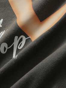 ROMWE MEN Betty Boop | ROMWE Men's Collaboration Washed Print Loose Fit T-Shirt, Spring/Summer - Grey - View 6