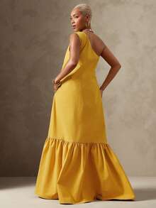 Vixey Solid Woven One Shoulder Tiered Hem Maxi Dress With Pockets, Resort Wear, Beach To Dinner, Resort Chic, Vacation Ready, Cruise Outfit, Vacation Outfit - Yellow - View 2