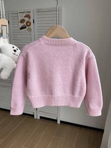 SHEIN Mädchen Herbst/Winter Mode handgefertigte Schleife gestrickter Pullover Langarm Strickjacke - Pink - Übersicht 6