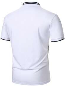 Calvornis 男士時尚條紋印花短袖休閒 Polo 衫 - 彩色 - 查看 2