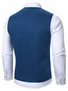 Manfinity Mode Conjunto de chaleco y pantalones a rayas de moda para hombres - Neblina azul - Ver 5