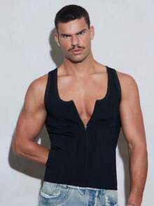 FeverCity Men's Summer Casual Versatile Solid Color Tank Top - Black - View 5