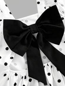 SHEIN Tween Girl 圓點編織方領荷葉邊露背蝴蝶結休閒洋裝 - 彩色 - 查看 3