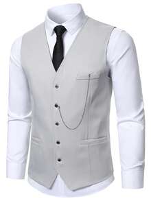 Manfinity Mode Men's Vest, Pants And Suit Jacket Set - Light Grey - View 5