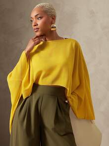 Vixey Sheer Solid Chiffon Boat Neck Draped Overlay Layering Top, Resort Wear, Beach To Dinner, Resort Chic, Vacation Ready, Cruise Outfit, Vacation Outfit - Yellow - View 1