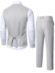 Manfinity Mode Men's Vest, Pants And Suit Jacket Set - Light Grey - View 2