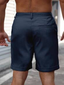 Manfinity Homme 男士休闲卷口袋短裤，适合夏季日常穿着 - 寶藍色 - 查看 2