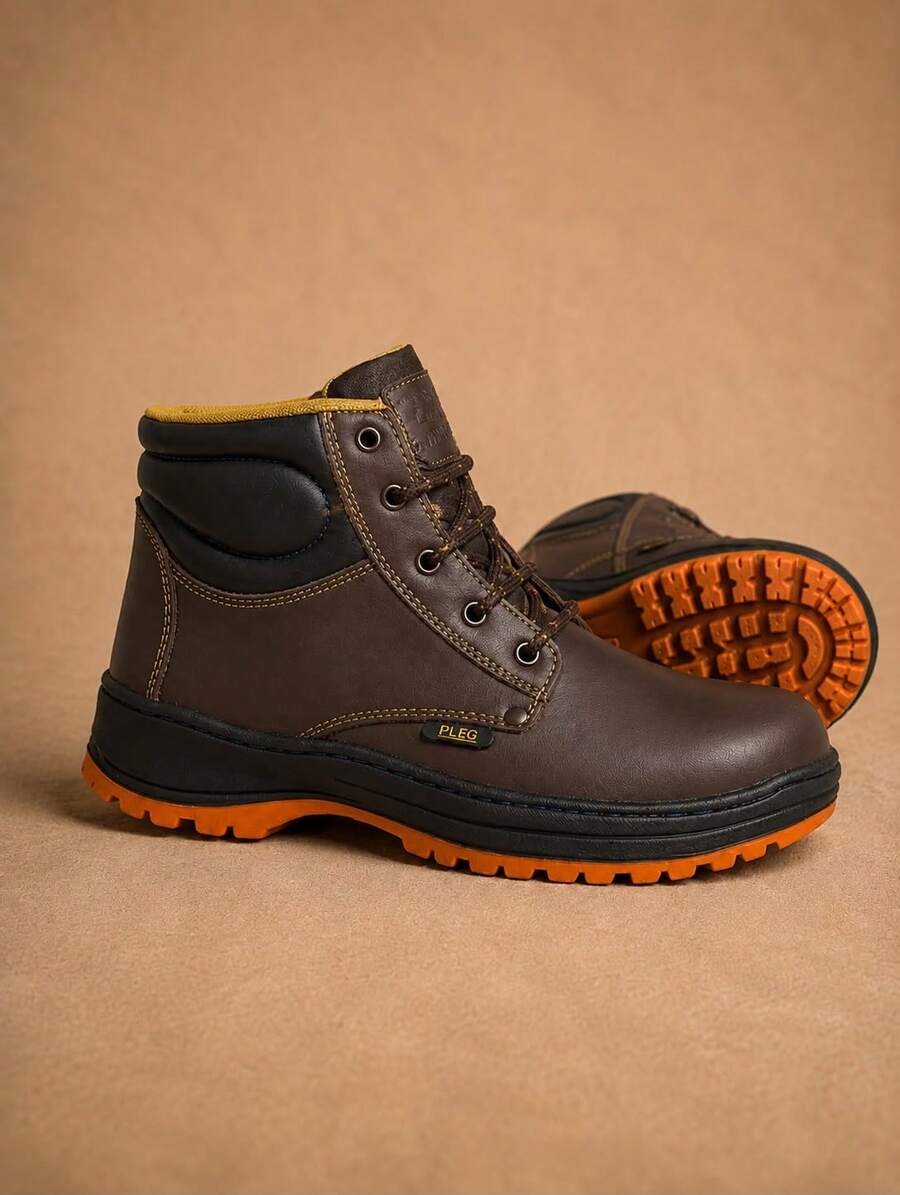 Bota de Trabajo Pleg Working En Piel Genuina Con Casco De Acero - cafe - Ver 1