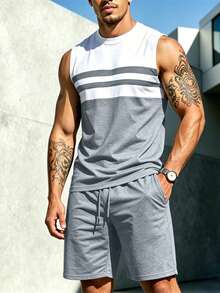 Manfinity Homme Men's Colorblock Crew Neck Top And Shorts Casual Everyday Set - Multicolor - View 1