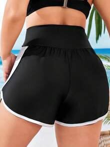 Swim Vcay Plus Size Women's Colorblock Asymmetrical Waist Design Slimming Swim Bottoms Beach White Summer - Black and White - View 2