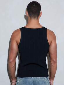FeverCity Men's Summer Casual Versatile Solid Color Tank Top - Black - View 3