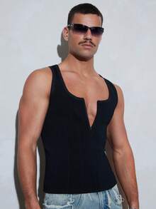 FeverCity Men's Summer Casual Versatile Solid Color Tank Top - Black - View 6