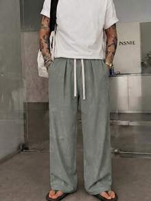 STEELVANCE Men's Solid Color Drawstring Waist Casual Versatile Daily Wear Long Pants - Hunter Green - View 3