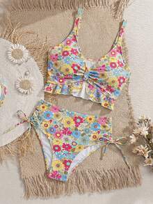 Swim Vcay 女款夏季海灘度假鮮豔花卉荷葉邊細肩帶比基尼 - 彩色 - 查看 3