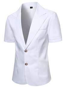 Manfinity Mode Blazer casual versátil de un solo color con solapa de muesca y abotonadura sencilla para hombres, ideal para ir al trabajo y viajar - Blanco - Ver 3