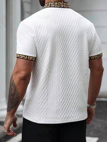 Manfinity Homme Camisa polo de hombre con cuello y puños de punto jacquard de unicolor y textura acanalada - Blanco - Ver 2