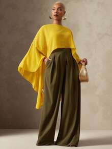 Vixey Sheer Solid Chiffon Boat Neck Draped Overlay Layering Top, Resort Wear, Beach To Dinner, Resort Chic, Vacation Ready, Cruise Outfit, Vacation Outfit - Yellow - View 2