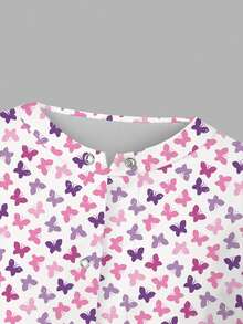 TaskEZ Floral White Butterfly Pattern Scrub Jacket, Autumn Fashion Cardigan With Ear Loop Design Women Nurse Uniform Top Healthcare Work Maid Police Officer - Multicolor - View 6