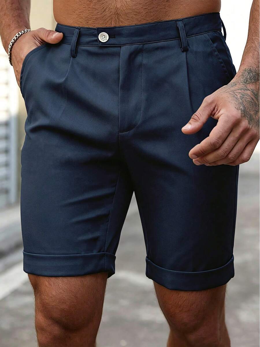 Manfinity Homme 男士休闲卷口袋短裤,适合夏季日常穿着 - 寶藍色 - 查看 1