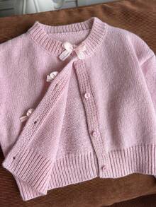 SHEIN Mädchen Herbst/Winter Mode handgefertigte Schleife gestrickter Pullover Langarm Strickjacke - Pink - Übersicht 4