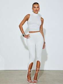 Hauture Women's Casual Sporty Athletic Sexy Solid Color Slim Fit Leggings Versatile Body Shaping Summer Office Going Out Miami Vacation Workout Gym Off-White - Apricot - View 5