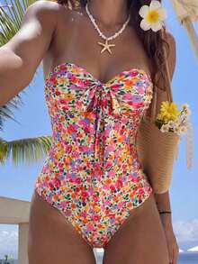 Swim Mod Women's Sexy Tropical Summer Beach Pool Party Vacation Knot Print Tankini White - Multicolor - View 3