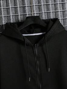 Manfinity Dauomo Áo hoodie có mũ trùm đầu túi xéo có dây rút dành cho nam, thời trang thu đông, tay dài - màu đen - Xem 4