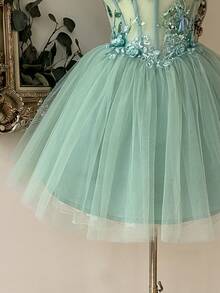 Lovelzi Women's 3D Floral Decor Mesh Ball Gown Dress - Green - View 7