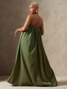 Vixey Solid Woven Sweetheart Neckline Flowy Maxi Strapless Dress, Resort Wear, Beach Vacation To Dinner, Resort Chic, Cruise Outfit, Olive Green Summer - Army Green - View 2