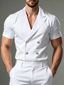 Manfinity Mode Plus Size Men's Solid Color Notch Lapel Casual Commuter Blazer - White - View 3