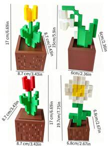 Joivida 1 Stück Pixel-Rose Dekoration, einzigartige 3D-gedruckte Blumenornamente, Kunststoffblumenprodukte, geeignet für Nachttische, Tischplatten, Büro-Schreibtischdekorationen, Möbeldekorationen, sehr geeignet für Weihnachten, Halloween, Geburtstagsgeschenke - Topfpflanze Ornament - Übersicht 4
