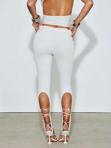 Hauture Women's Casual Sporty Athletic Sexy Solid Color Slim Fit Leggings Versatile Body Shaping Summer Office Going Out Miami Vacation Workout Gym Off-White - Apricot - View 4