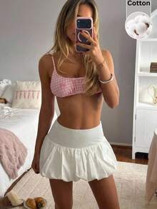 CovetEZ Women's Solid Color Ruffle Fluffy Short Skirt, Versatile Autumn Fashion Date Night Night Daily White Y2k Cute - White - View 2