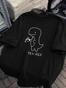 Dauomo Men's T-Shirt With Letter And Cartoon Print Tee - Black - View 5