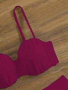 Swim Lushoire Springbreak Solid Color Underwire Sexy Bikini 2 Pieces Swimwear For Women - Burgundy - View 4
