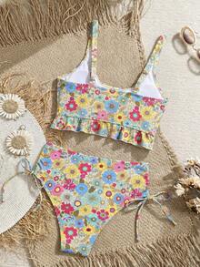 Swim Vcay 女款夏季海灘度假鮮豔花卉荷葉邊細肩帶比基尼 - 彩色 - 查看 2