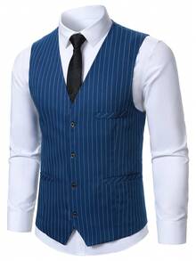 Manfinity Mode Conjunto de chaleco y pantalones a rayas de moda para hombres - Neblina azul - Ver 6