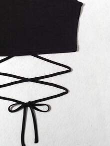 EMERY ROSE Camiseta sin mangas con cordones en la cintura - Negro - Ver 5