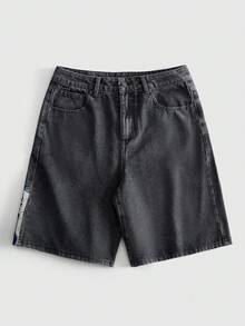 ROMWE MEN 男士刺繡圖案寬鬆牛仔短褲 - 灰色 - 查看 3