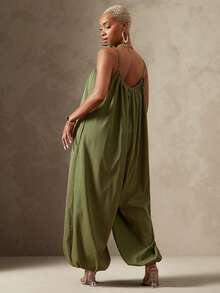 Vixey Lightweight Woven Self Tie Cami Strap Balloon Leg Jumpsuit, Resort Wear, Beach To Dinner, Resort Chic, Vacation Ready, Cruise Outfit, Vacation Outfit - Army Green - View 2