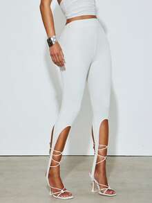Hauture Women's Casual Sporty Athletic Sexy Solid Color Slim Fit Leggings Versatile Body Shaping Summer Office Going Out Miami Vacation Workout Gym Off-White - Apricot - View 3