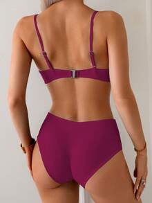 Swim Lushoire Springbreak Solid Color Underwire Sexy Bikini 2 Pieces Swimwear For Women - Burgundy - View 2