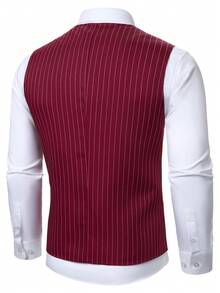 Manfinity Mode Men's Fashion Striped Vest & Pants Suit Set - Burgundy - View 4