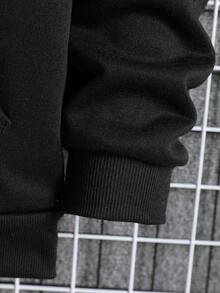 Manfinity Dauomo Áo hoodie có mũ trùm đầu túi xéo có dây rút dành cho nam, thời trang thu đông, tay dài - màu đen - Xem 5