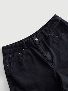 ROMWE MEN Shorts de mezclilla con patrón bordado y ajuste holgado para hombre - Negro - Ver 5