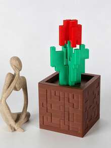 Joivida 1 Stück Pixel-Rose Dekoration, einzigartige 3D-gedruckte Blumenornamente, Kunststoffblumenprodukte, geeignet für Nachttische, Tischplatten, Büro-Schreibtischdekorationen, Möbeldekorationen, sehr geeignet für Weihnachten, Halloween, Geburtstagsgeschenke - Topfpflanze Ornament - Übersicht 6