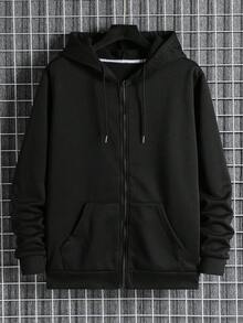 Manfinity Dauomo Áo hoodie có mũ trùm đầu túi xéo có dây rút dành cho nam, thời trang thu đông, tay dài - màu đen - Xem 8