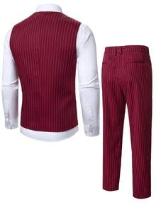 Manfinity Mode Men's Fashion Striped Vest & Pants Suit Set - Burgundy - View 2