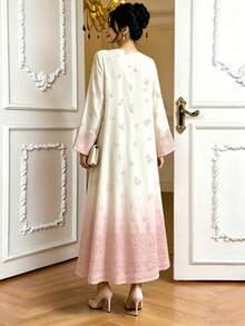 SHEIN Najma 碎花V领长袖连衣裙，优雅渐变碎花连衣裙，春夏时尚 - 彩色 - 查看 2